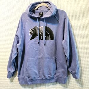 The North Face Blue Hoodie with Bear Graphic